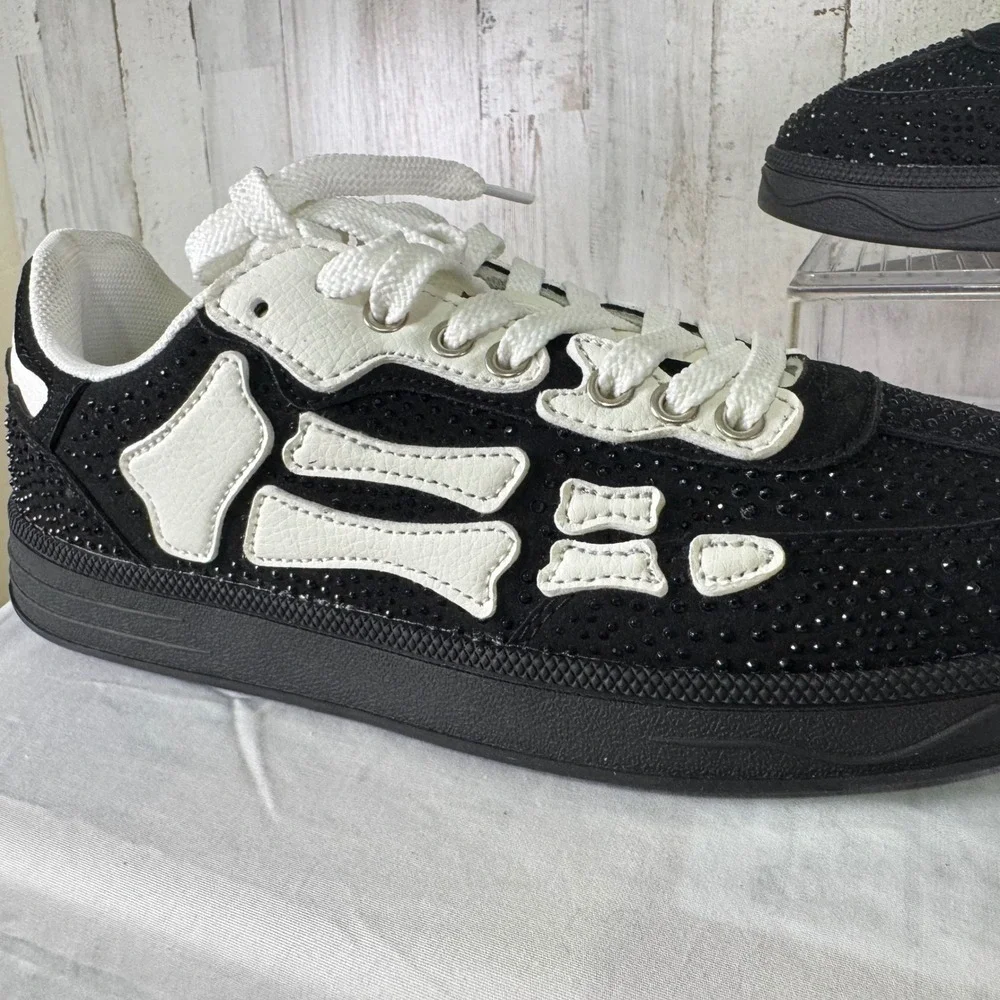 NIB Watson Boneba Shoes Womens 8.5 Brightstone Black White Skeleton Streetwear